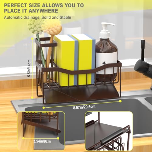 Fssvcd Maifan Sink Caddy Sponge Holder for Kitchen with Brush Holder and Stainless Steel Self Drain Tray, Rustproof Kitchen Sink Organizer for Sponge, Soap Dispenser Storage Accessories - Image 5