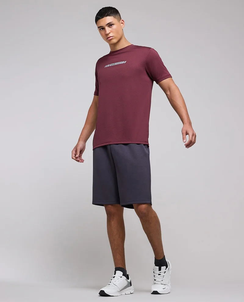 R&B Typography Print Active T-Shirt with Crew Neck and Short Sleeves