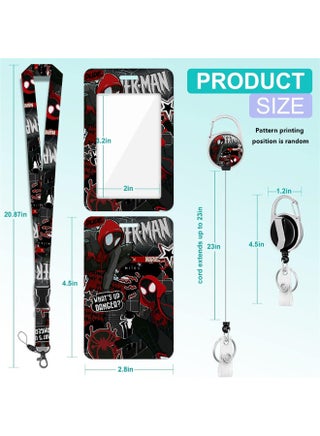 3 in 1 Spiderman wearing red dou'mao plastic ID badge holder with lanyard retractable badge reel keychain and extender - for work student bus doctor nurse - view 2