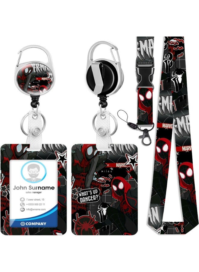 MARVEL 3 in 1 Spiderman wearing red dou'mao plastic ID badge holder with lanyard retractable badge reel keychain and extender - for work student bus doctor nurse - Image 1