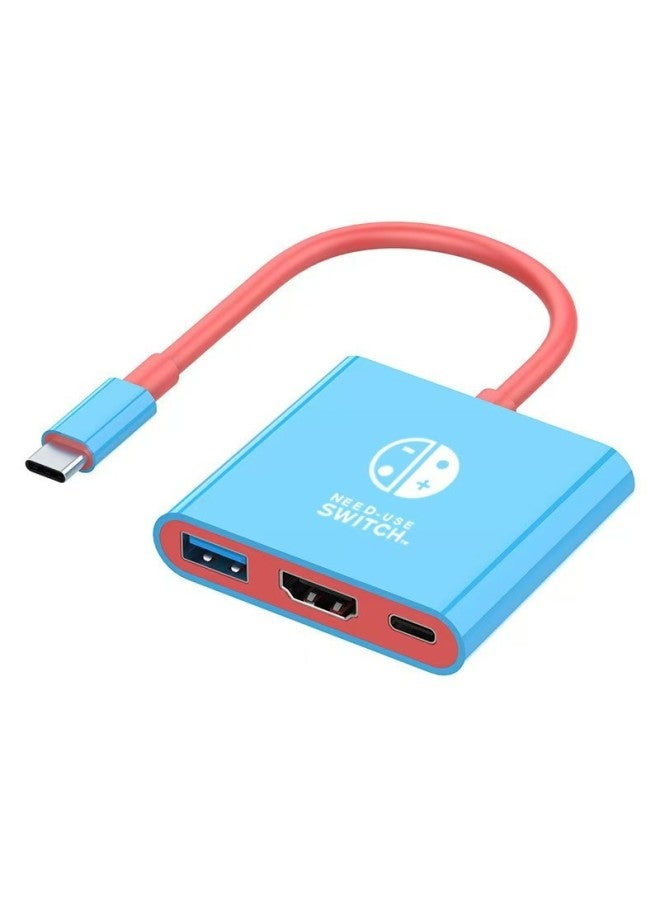 Suitable For SWITCH Nintendo Game Console Dedicated Type-c To HDMI Screen Converter 4K HD Conversion Line-Color:Red And Blue 3-in-1 Docking Station - Image 1