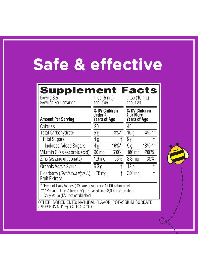 زاربي شراب البلسان الأسود للأطفال من زاربيز، مكمل سائل لدعم المناعة اليومي بفيتامين C والزنك، 8 أونصة سائلة - Image 1