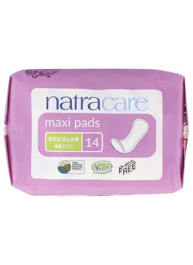 Natracare Natural Traditional Style Maxi Pads, Regular, Individually Wrapped, Without Wings in Plant-Based Bag (1 Pack, 14 Pads Total)