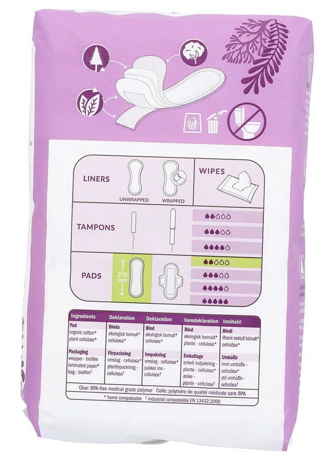 Natracare Natural Traditional Style Maxi Pads, Regular, Individually Wrapped, Without Wings in Plant-Based Bag (1 Pack, 14 Pads Total)