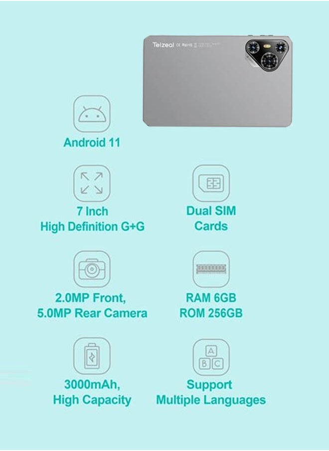 Telzeal Telzeal P700 5G 7 Inch Android Tablet with Dual SIM 6GB RAM 256GB ROM and 3000 mAh Battery Grey  - Image 3