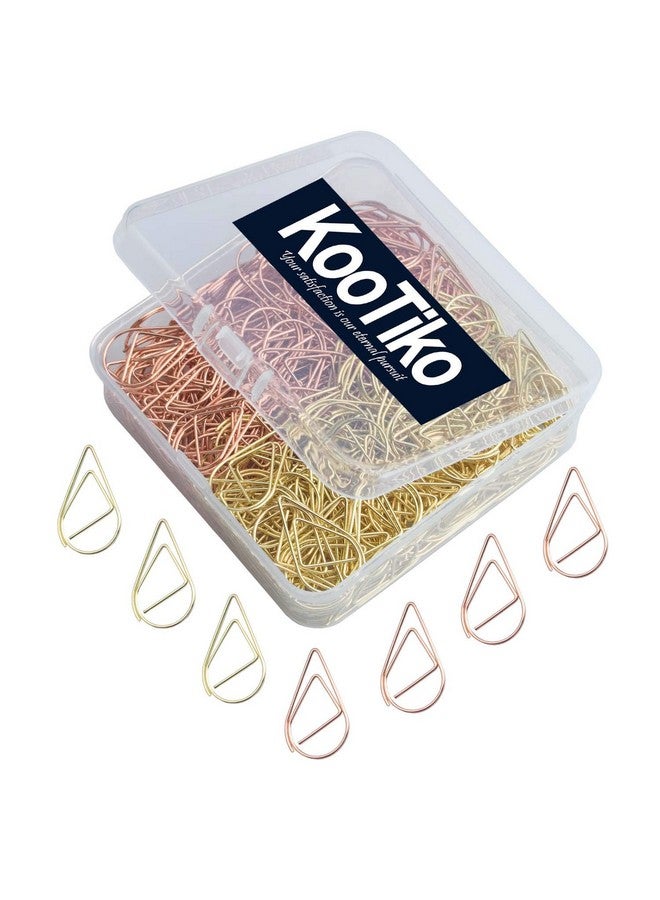 kootiko Gold And Rose Gold Cute Paper Clips Set, 300 Pcs Smooth Stainless Steel Tear-Shaped Wire Paperclips Small For Office Supplies Wedding Women Girls Kids Students Paper Document Organizing - Image 1