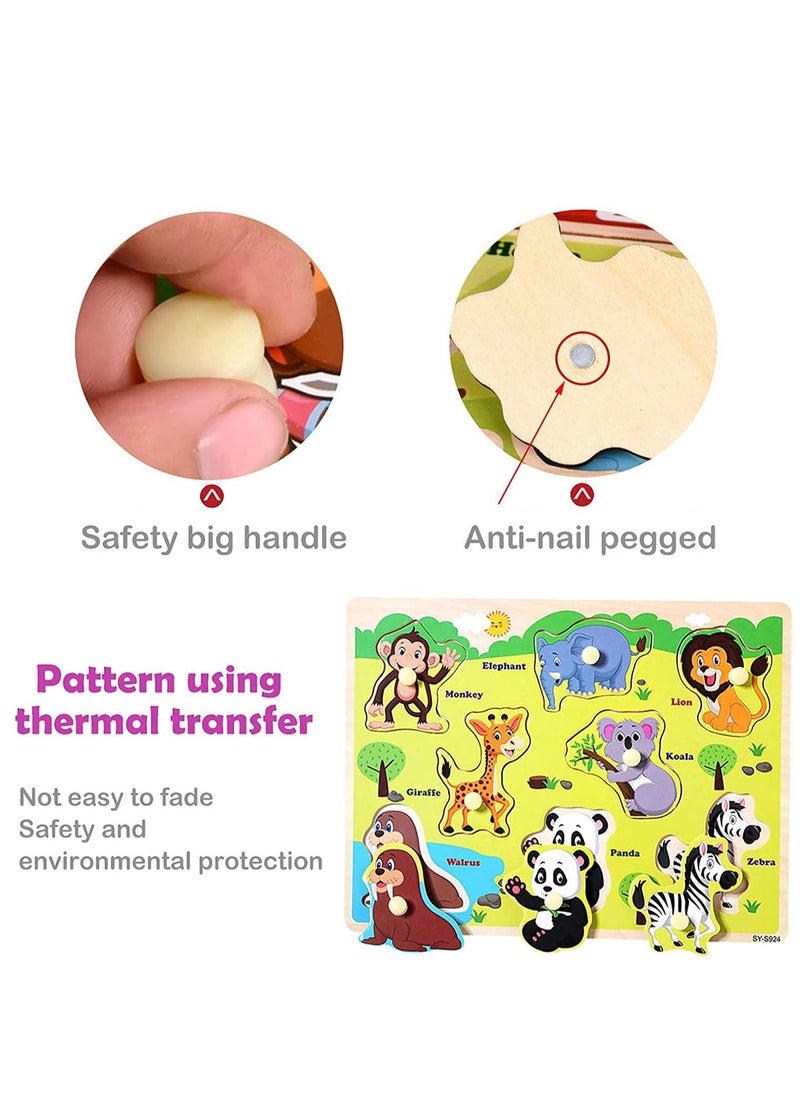 ألغاز دبابيس خشبية للأطفال الرضع - ألعاب تعليمية للمدرسة التمهيدية - مجموعة ألغاز دبابيس 3 قطع - حيوانات المرور والمحيط - هدية رائعة للبنات والأولاد - Image 2