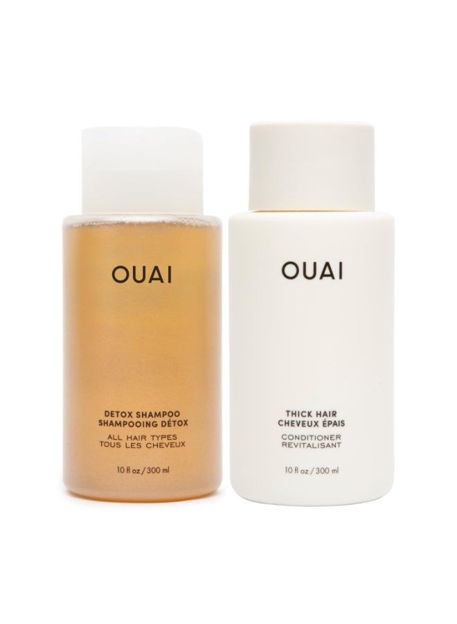 Ouai مجموعة شامبو OUAI المنظف وبلسم الشعر الكثيف - شامبو م clarifying للتراكم والأوساخ والزيوت والمنتجات والمياه العسرة وبلسم مرطب للشعر الكثيف (2 عدد) - Image 1