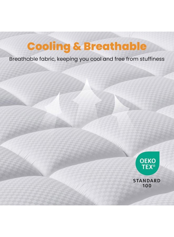 MATBEBY King Size Quilted Fitted Mattress Pad, Cooling Breathable, Fluffy, Deep Pocket, White - Image 2