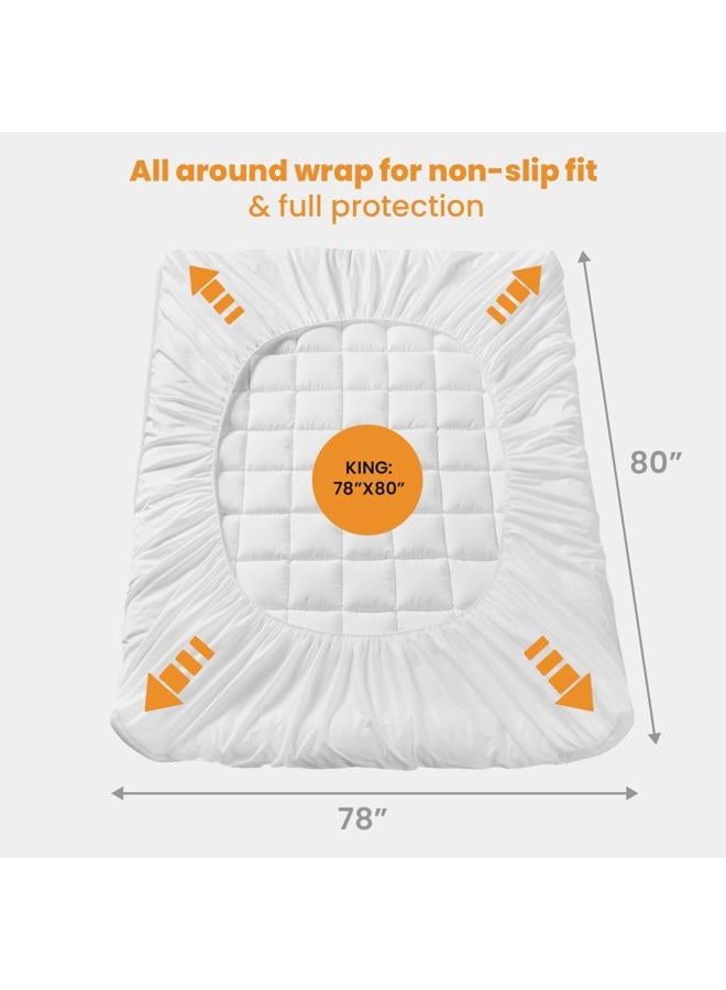 MATBEBY King Size Quilted Fitted Mattress Pad, Cooling Breathable, Fluffy, Deep Pocket, White - Image 5