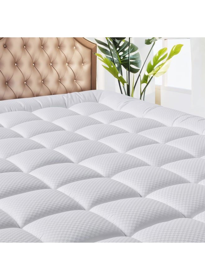 MATBEBY King Size Quilted Fitted Mattress Pad, Cooling Breathable, Fluffy, Deep Pocket, White - Image 1