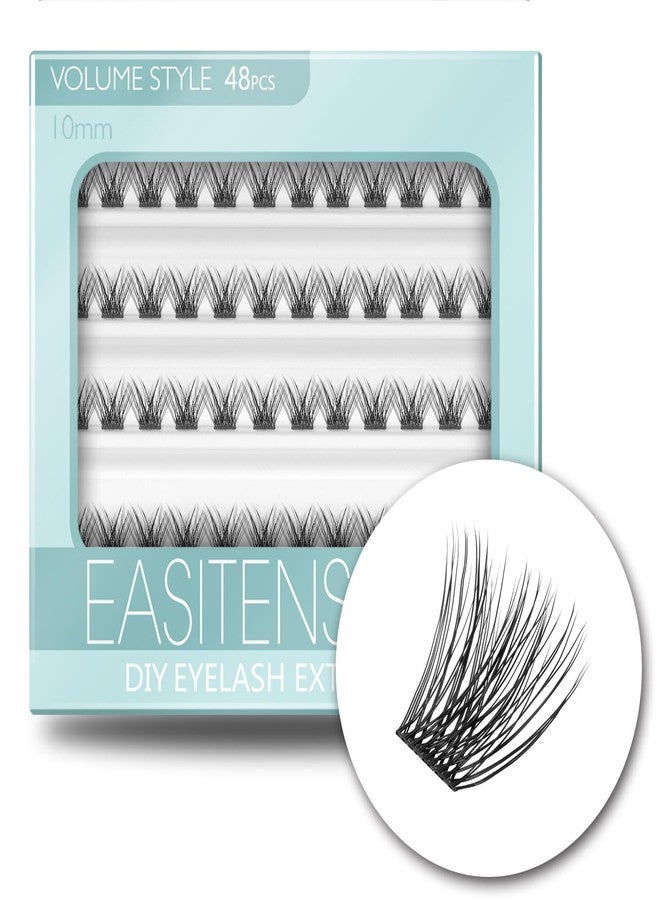 EASITENSION DIY Eyelash Extension, 3D Effect Glue Bonded Band Individual Lash 48 Clusters Volume Lashes Set, Home Eyelash Extension, C curl Lashes Pack 10MM-Volume-48 Clusters - Image 1