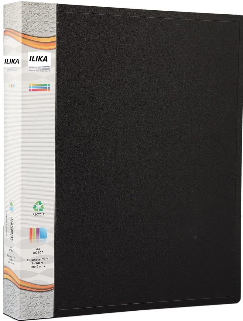 ILIKA A4 Business Cards Holder File, 1000 Cards Capacity with Indexes, Document Organiser for Name, Visiting, Credit, Debit Cards, Hard Plastic Cover, Black - Image 1