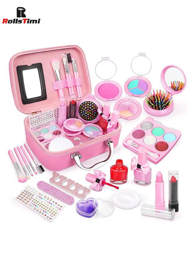 RollsTimi  Girls Makeup Kit Set Cosmetics Play with Carry Case for Little Girls Party Game Birthday Gift,Pink  - Image 1