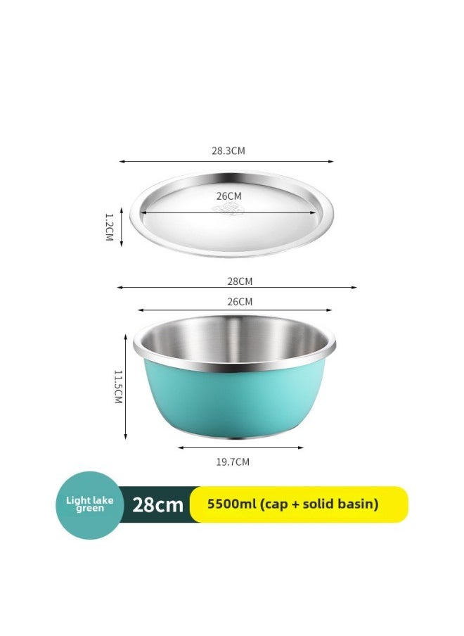 Generic - 304 Stainless Steel Colorful Cooking Basin With Lid Salad Basin Baking And Noodle Egg Bowl Baby Washing Bottle Draining Basin-规格:304料理盆+钢盖-28CM-淡湖绿-颜色:默认项 - Image 1