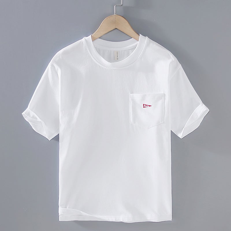 T020 Japanese Summer Solid Color Cotton Casual Crewneck Youth Loose Thin Spot T-Shirt - Image 3
