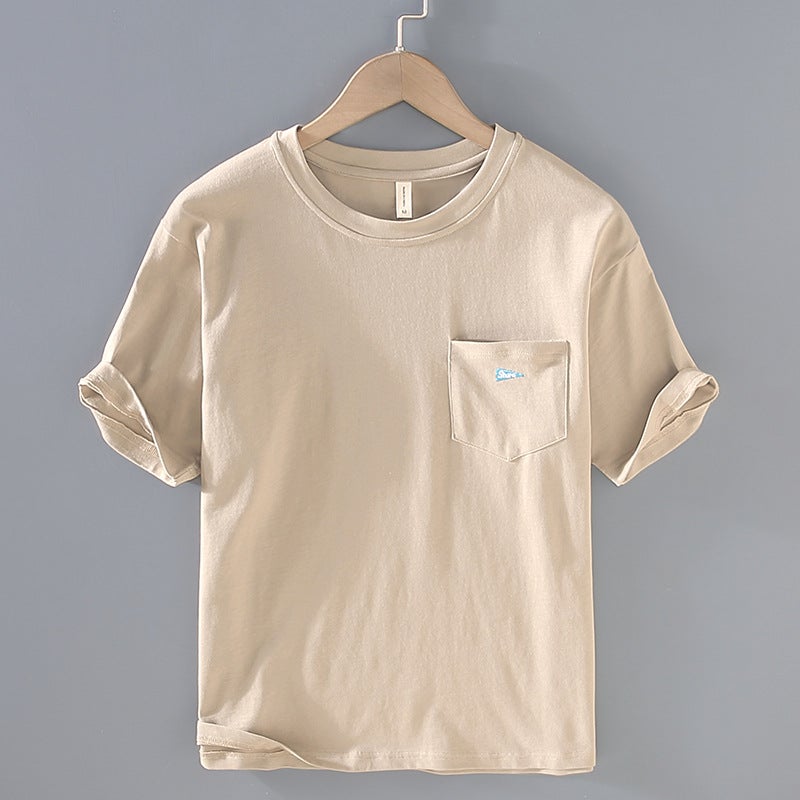 T020 Japanese Summer Solid Color Cotton Casual Crewneck Youth Loose Thin Spot T-Shirt - Image 1