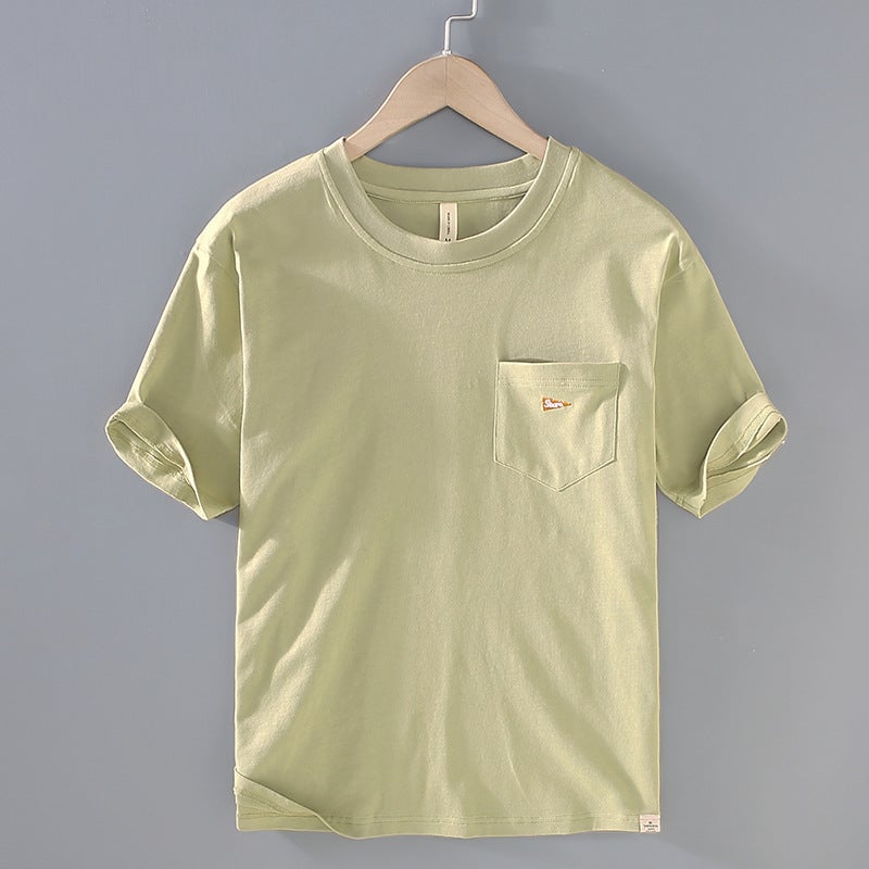 T020 Japanese Summer Solid Color Cotton Casual Crewneck Youth Loose Thin Spot T-Shirt - Image 5