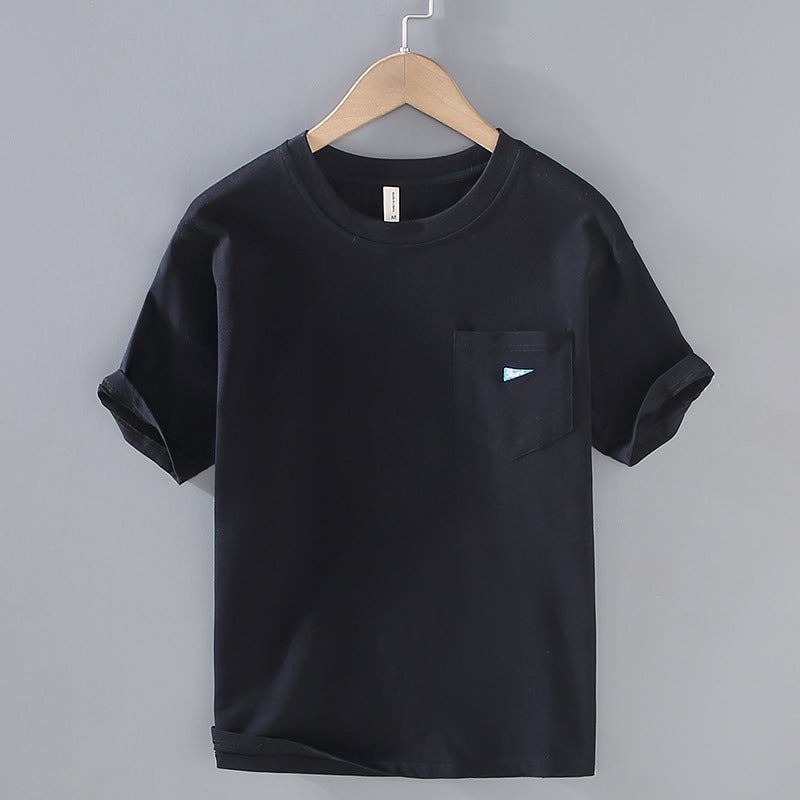 T020 Japanese Summer Solid Color Cotton Casual Crewneck Youth Loose Thin Spot T-Shirt - Image 4