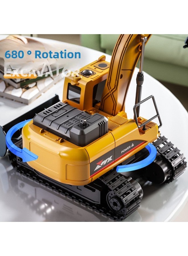 Alloy Remote Control Excavator Bulldozer Loading And Unloading Truck Electric Simulation Engineering Toy Car Sand Digging Children's Boy Toys-Color:Alloy Remote Control Excavator [black] 11 Channels [mail Order Box]-Proportion:Two Sets Of Batteries