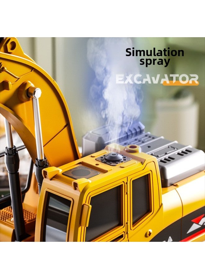 Alloy Remote Control Excavator Bulldozer Loading And Unloading Truck Electric Simulation Engineering Toy Car Sand Digging Children's Boy Toys-Color:Alloy Remote Control Excavator [black] 11 Channels [mail Order Box]-Proportion:Two Sets Of Batteries