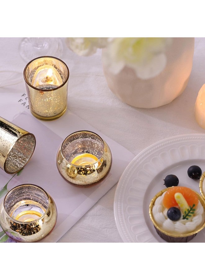 Devi DEVI 12pcs Assorsted Gold Votive Candle Holders, Gold Wedding Table Decorations for Home Party, Mercury Glass Candle Holder for Tea Lights, Wedding Bridal Shower Party Table Decorations  - Image 3
