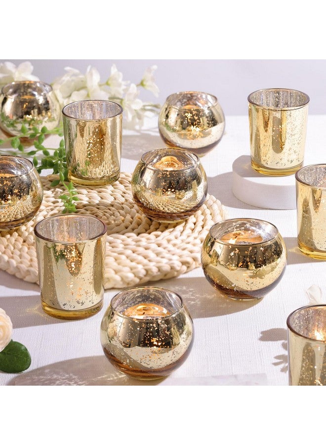Devi DEVI 12pcs Assorsted Gold Votive Candle Holders, Gold Wedding Table Decorations for Home Party, Mercury Glass Candle Holder for Tea Lights, Wedding Bridal Shower Party Table Decorations  - Image 1