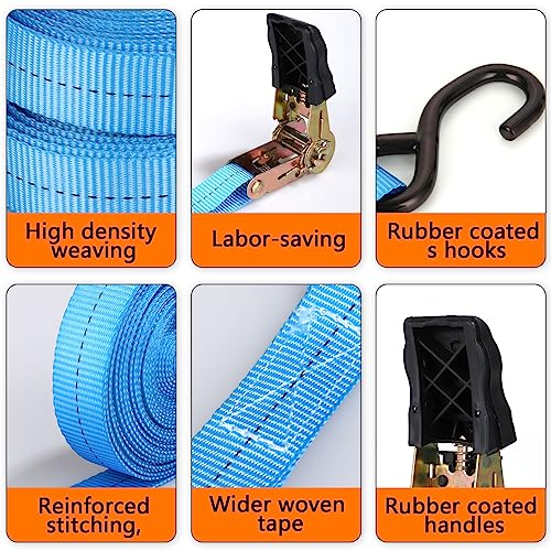 LISHINE 6 Pcs 1 Inch Heavy Duty 20ft Tie Down Straps with Hooks, 2200 LBS Break Strength, Cargo Ratchet Straps for Motorcycle, Appliances, Equipment - Image 3