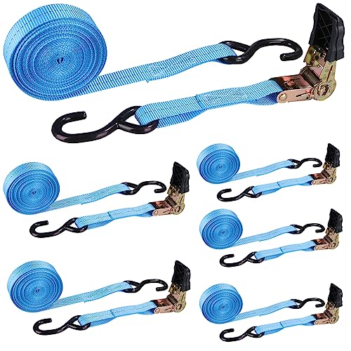LISHINE 6 Pcs 1 Inch Heavy Duty 20ft Tie Down Straps with Hooks, 2200 LBS Break Strength, Cargo Ratchet Straps for Motorcycle, Appliances, Equipment - Image 1
