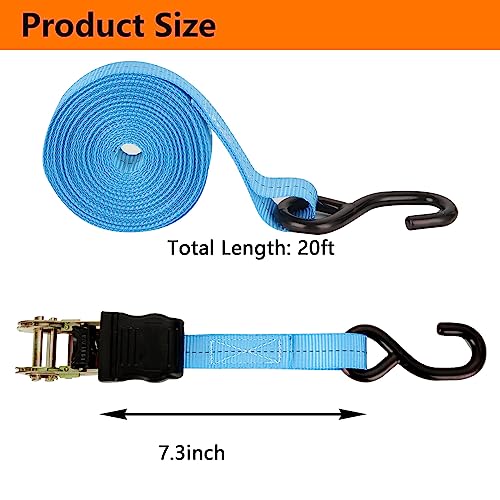 LISHINE 6 Pcs 1 Inch Heavy Duty 20ft Tie Down Straps with Hooks, 2200 LBS Break Strength, Cargo Ratchet Straps for Motorcycle, Appliances, Equipment - Image 2