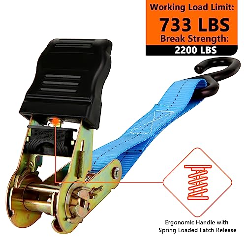 LISHINE 6 Pcs 1 Inch Heavy Duty 20ft Tie Down Straps with Hooks, 2200 LBS Break Strength, Cargo Ratchet Straps for Motorcycle, Appliances, Equipment - Image 5