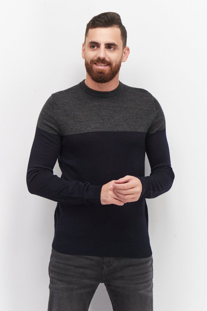 Celio Men Crew Neck Plain Sweater, Heather Gray - Image 1