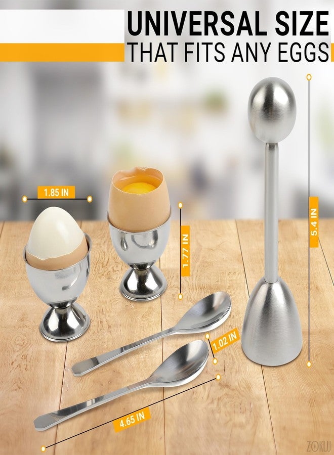 ZOKLU Egg Shell Opener Set – 2 Pcs Egg Cups for Soft Boiled Eggs & Hard Boiled Eggs (Fits L–XL Sizes), 2 Pcs Spoons, Stainless Steel Build – Ergonomic Design with Adjustable Effort for Precise Cracking - Image 2