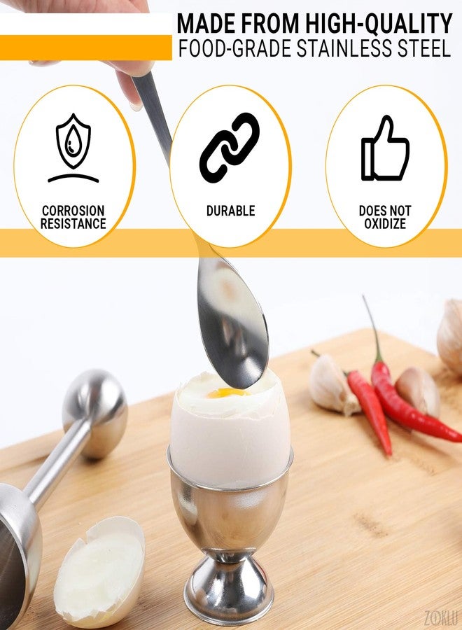 ZOKLU Egg Shell Opener Set – 2 Pcs Egg Cups for Soft Boiled Eggs & Hard Boiled Eggs (Fits L–XL Sizes), 2 Pcs Spoons, Stainless Steel Build – Ergonomic Design with Adjustable Effort for Precise Cracking - Image 3