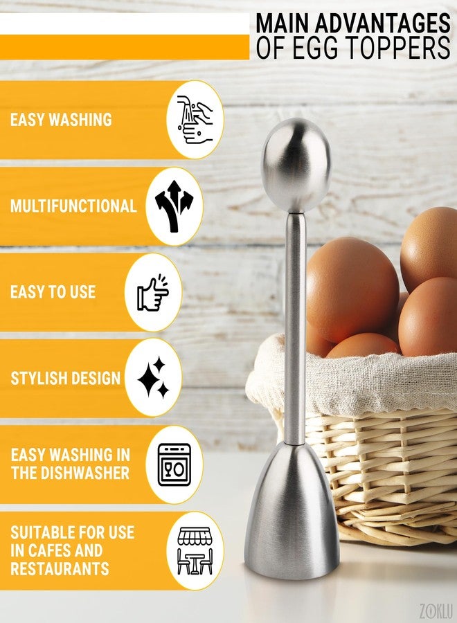 ZOKLU Egg Shell Opener Set – 2 Pcs Egg Cups for Soft Boiled Eggs & Hard Boiled Eggs (Fits L–XL Sizes), 2 Pcs Spoons, Stainless Steel Build – Ergonomic Design with Adjustable Effort for Precise Cracking - Image 4