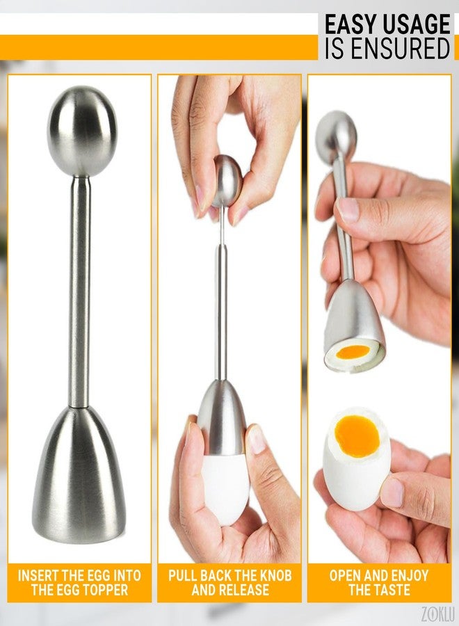 ZOKLU Egg Shell Opener Set – 2 Pcs Egg Cups for Soft Boiled Eggs & Hard Boiled Eggs (Fits L–XL Sizes), 2 Pcs Spoons, Stainless Steel Build – Ergonomic Design with Adjustable Effort for Precise Cracking - Image 5