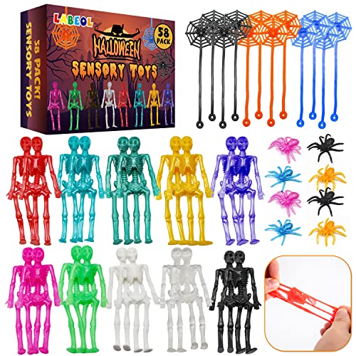 Labeol 58PCS Halloween Party Favors Stretchy Toys Halloween Treats Skeleton Spider Spiderweb for Kids Boys Girls Assorted Color Squishy Toys for Happy Halloween Goody Bag Fillers Treats Non Candy Gifts - Image 1
