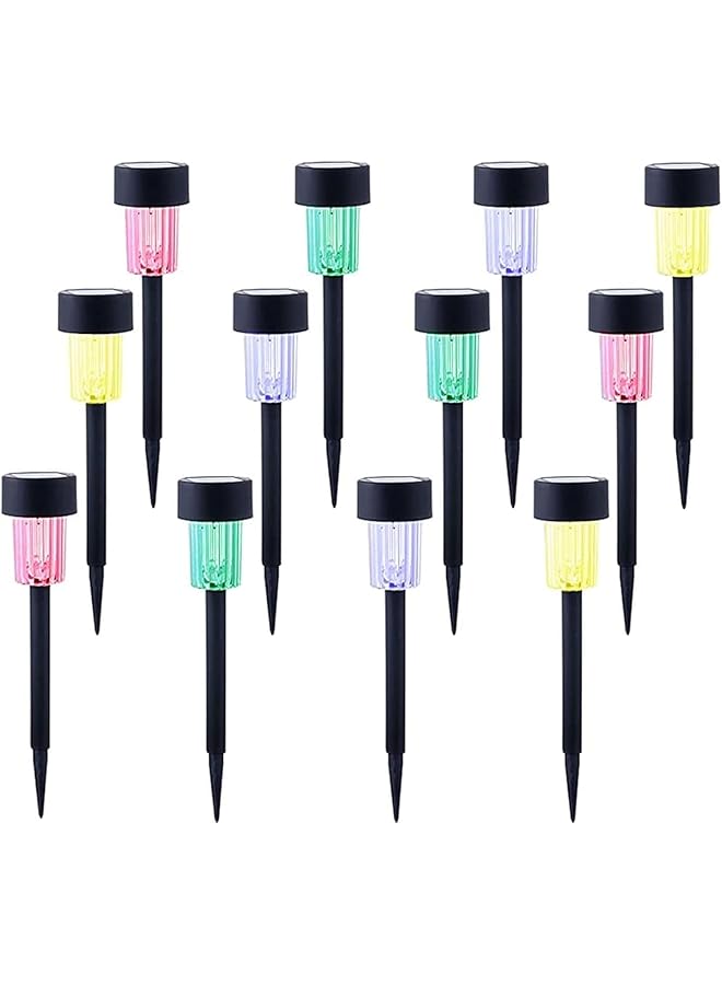 12 قطعة من مصابيح الممر الشمسية تعمل بالطاقة الشمسية، مصابيح خارجية تتغير ألوانها تلقائيًا، مصابيح المناظر الطبيعية الشمسية للحديقة والفناء والممر والشرفة والممر والحديقة، ألوان متغيرة RGB - Image 1