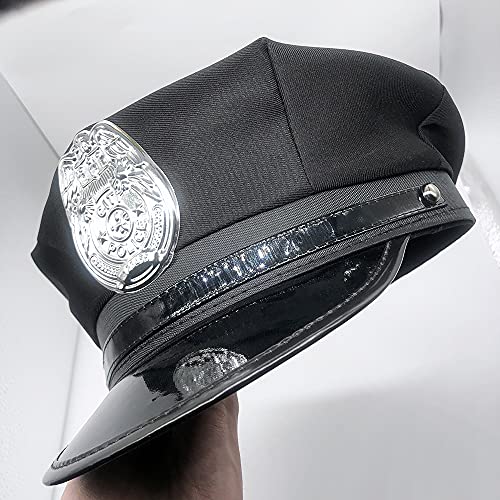 GUDVES Police Adults Hat Cop Cosplay Captain Officer Hat Accessories Stage Performance Military Caps Police Halloween Party (A) - Image 2