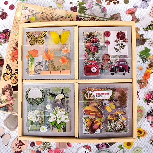 DAPUTOU 510PCS Plants Floral Scrapbook Stickers Kit Vintage Flowers Butterfly Mushroom Fall Maple Leaves Transparent Waterproof Stickers Set for Scrapbooking Supplies Aesthetic Junk JournalCraft - Image 1