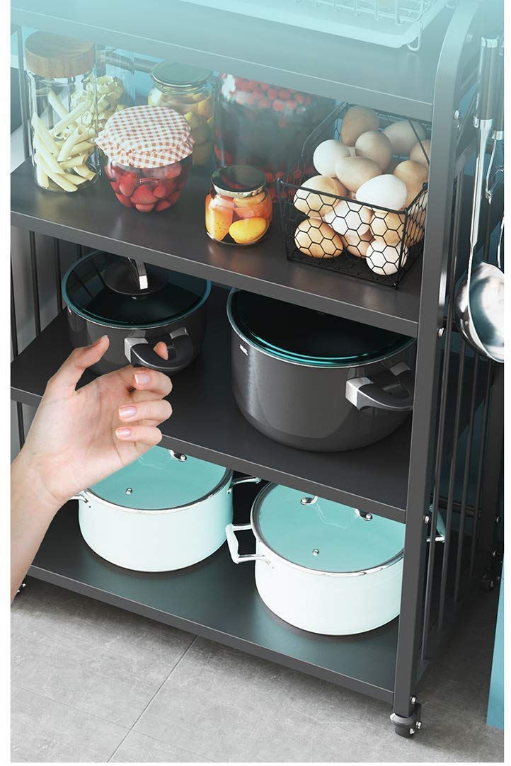 INDIAN DECOR. 45456 Classic Storage Cart 3 Tier Kitchen Microwave Oven Storage Rack Mobile Organizer Storage Cart Serving Trolley Storage Shelf Trolley with Locking Wheels for Kitchen Storage Black - Image 4