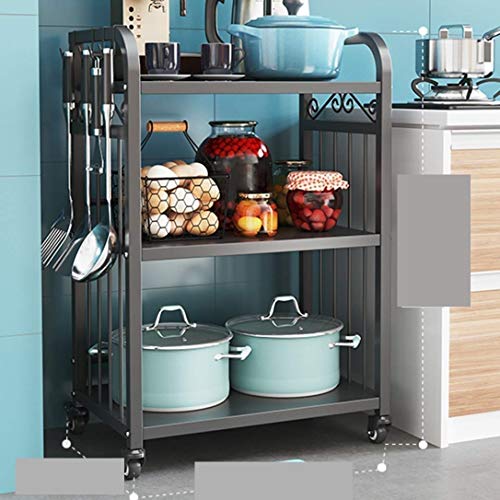 INDIAN DECOR. 45456 Classic Storage Cart 3 Tier Kitchen Microwave Oven Storage Rack Mobile Organizer Storage Cart Serving Trolley Storage Shelf Trolley with Locking Wheels for Kitchen Storage Black - Image 1