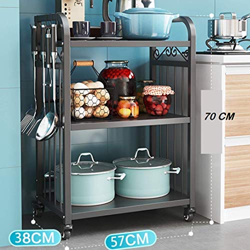 INDIAN DECOR. 45456 Classic Storage Cart 3 Tier Kitchen Microwave Oven Storage Rack Mobile Organizer Storage Cart Serving Trolley Storage Shelf Trolley with Locking Wheels for Kitchen Storage Black - Image 2