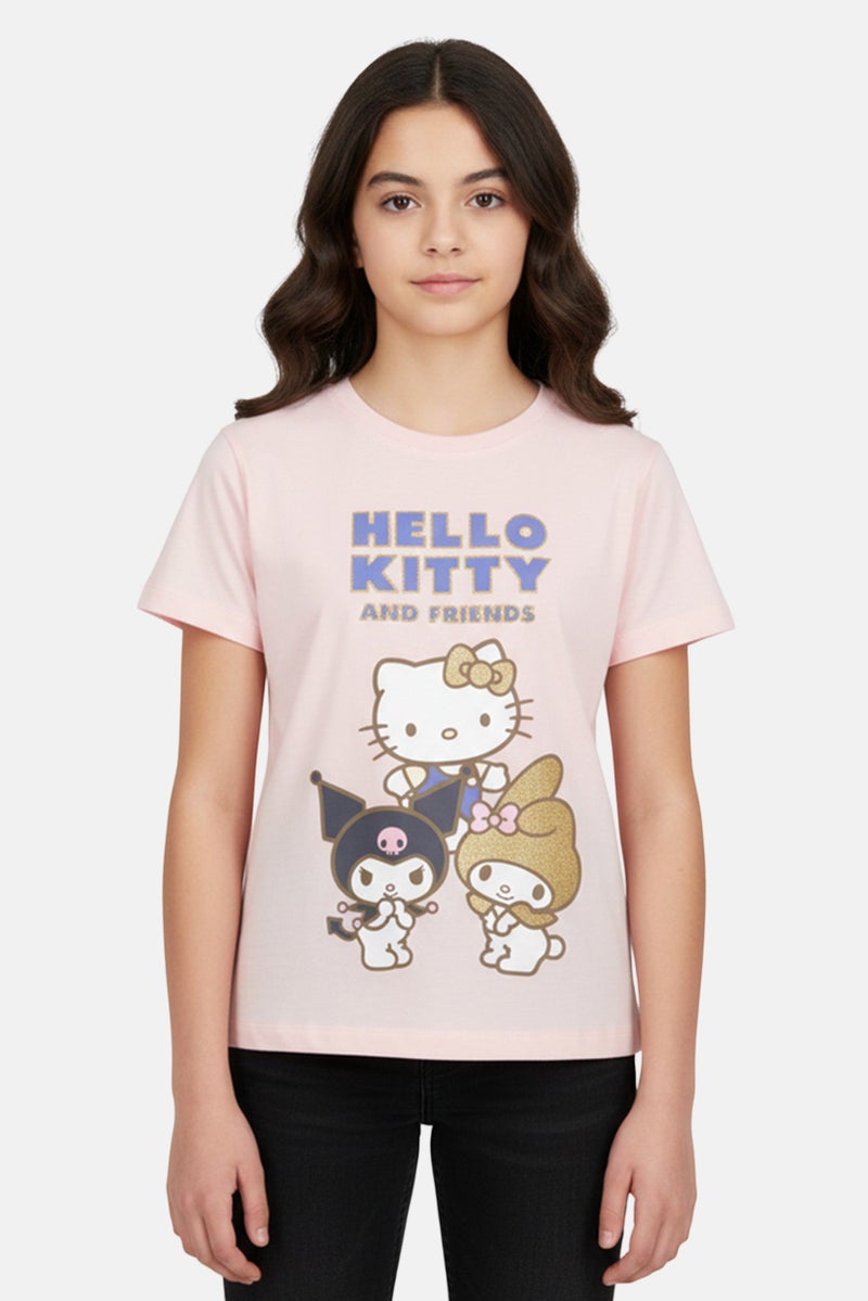 Sanrio Kids Girl Graphic Print Hello Kitty And Friends Short Sleeve Top, Pink - Image 1