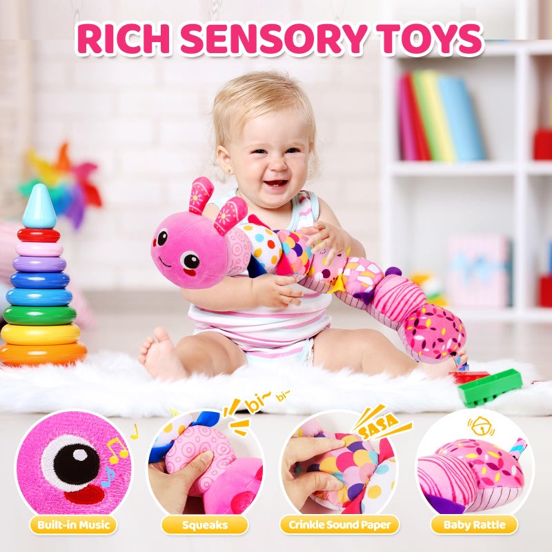 KMUYSL Baby Toys 0-6 6-12 Months, Sensory Music Animal Stuffed Toy for 0 1 2 3 4 5 6+ Months, Plush Toy with Crinkle and Rattles for Infant Newborn, Tummy Time Toys Gifts for 0-3-6-12 Month - Image 2