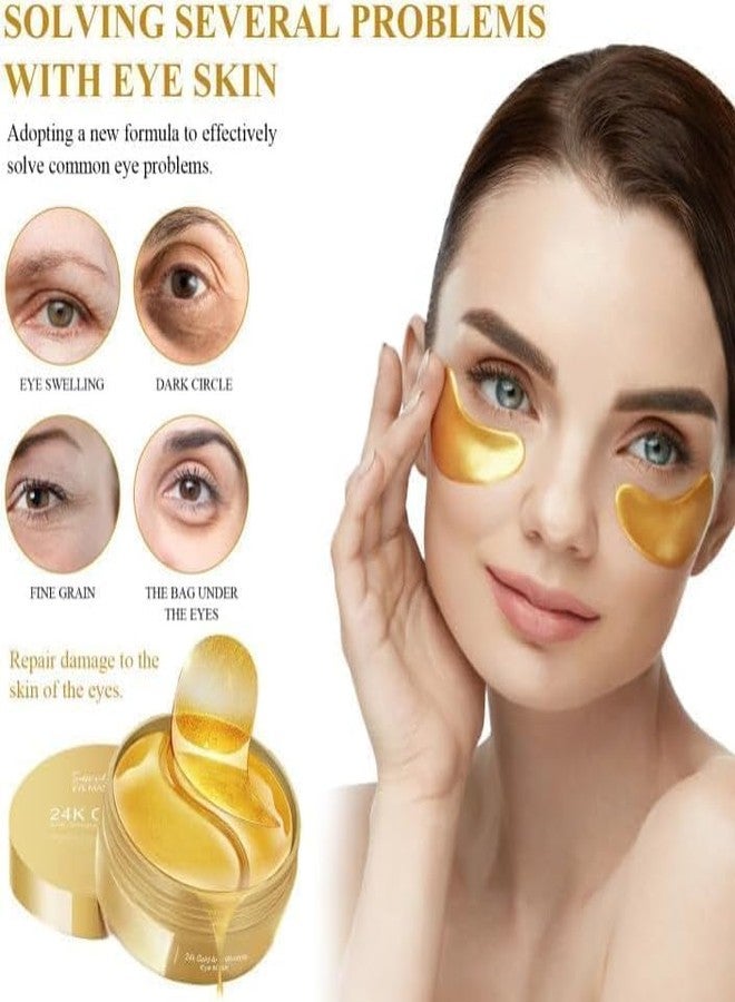 GOMNIK 24K Gold Eye Patches - 60 Pcs Hydrogel Eye Mask for Puffy Eyes & Dark Circles | Reduces Under-Eye Bags, Smooths Wrinkles & Hydrates Skin | Green Hydrogel Eye Pads for Dryness Relief & Skincare Treatment (GOLD) - Image 2