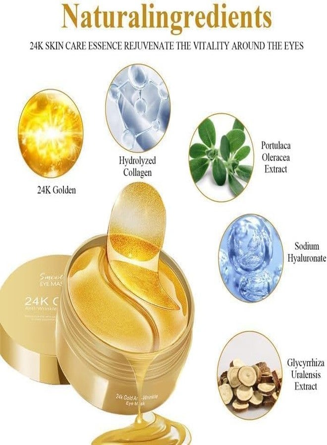 GOMNIK 24K Gold Eye Patches - 60 Pcs Hydrogel Eye Mask for Puffy Eyes & Dark Circles | Reduces Under-Eye Bags, Smooths Wrinkles & Hydrates Skin | Green Hydrogel Eye Pads for Dryness Relief & Skincare Treatment (GOLD) - Image 3
