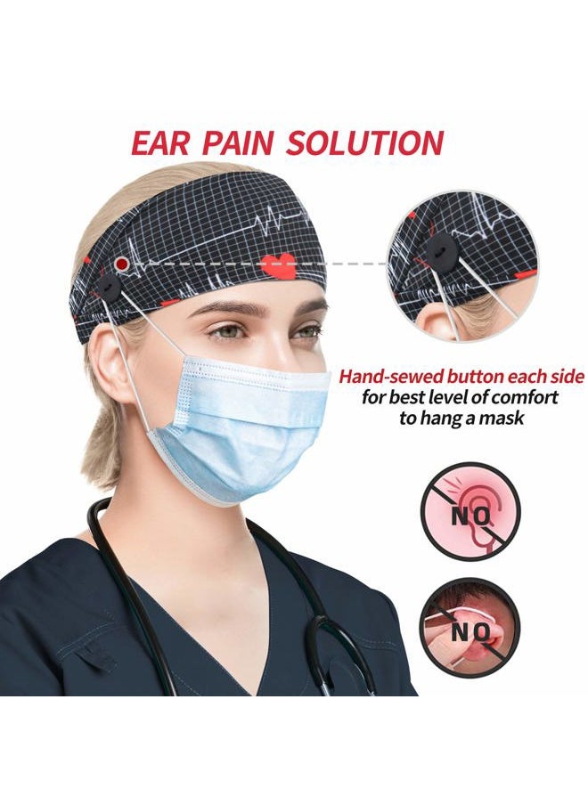 ABAMERICA Headbands with Button for Mask, Wide Nurses Headbands Non Slip Elastic Ear Protection for Women Men Doctors Sweatband Head Wrap (BUTTON- 4 PACK COLOR07)  - Image 2