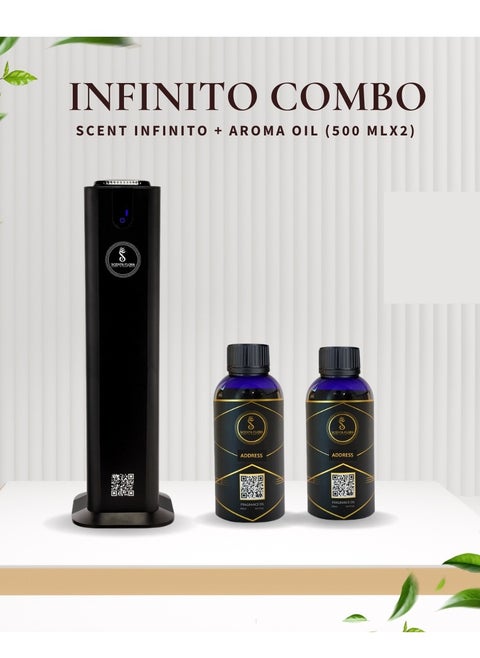 Scent Infinito Combo - Premium Infinito Diffuser With 2 X 500 ML Aroma Oils, Powerful Scenting For Lobbies, Gyms, Villas And Halls
