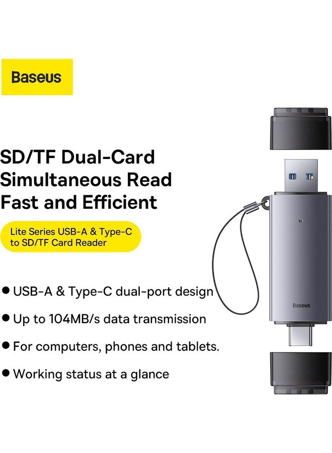 Baseus SD Card Reader USB 3.0/USB C OTG Dual Slot Memory Card Adapter for UHS-I,Micro SD,SD, SDXC,SDHC,Micro SDXC,Micro SDHC,MMC Compatible for MacBook,Dell XPS,Samsung,Huawei,Sony,Google,OnePlus,LG Grey - Image 2